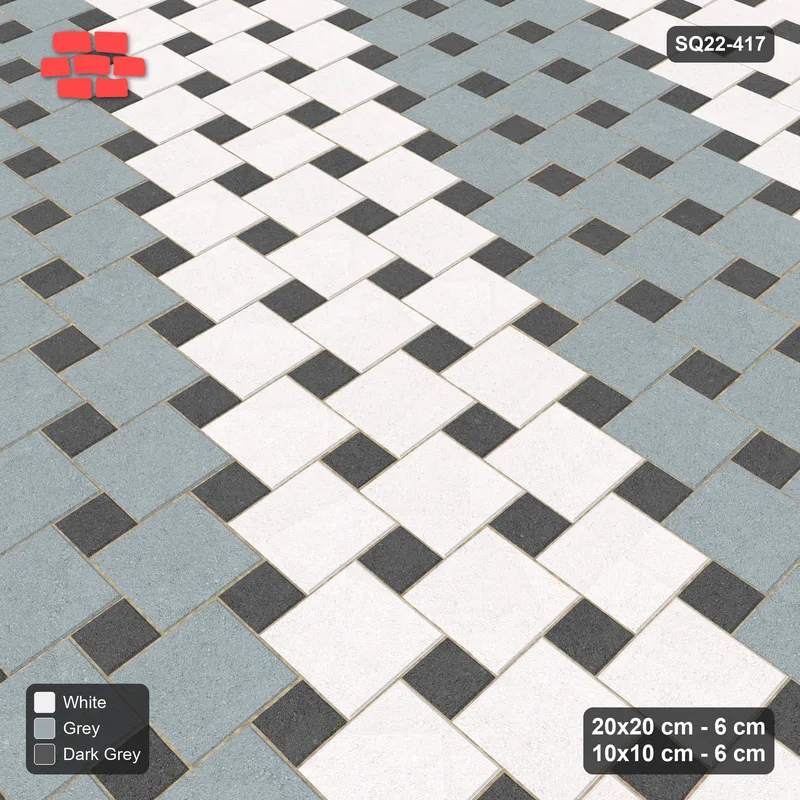 Interlock (Pasco) 20x20 cm · SQ22-417 · Offset Lattice, Bands - Monochrome (Mirrored) · Side view