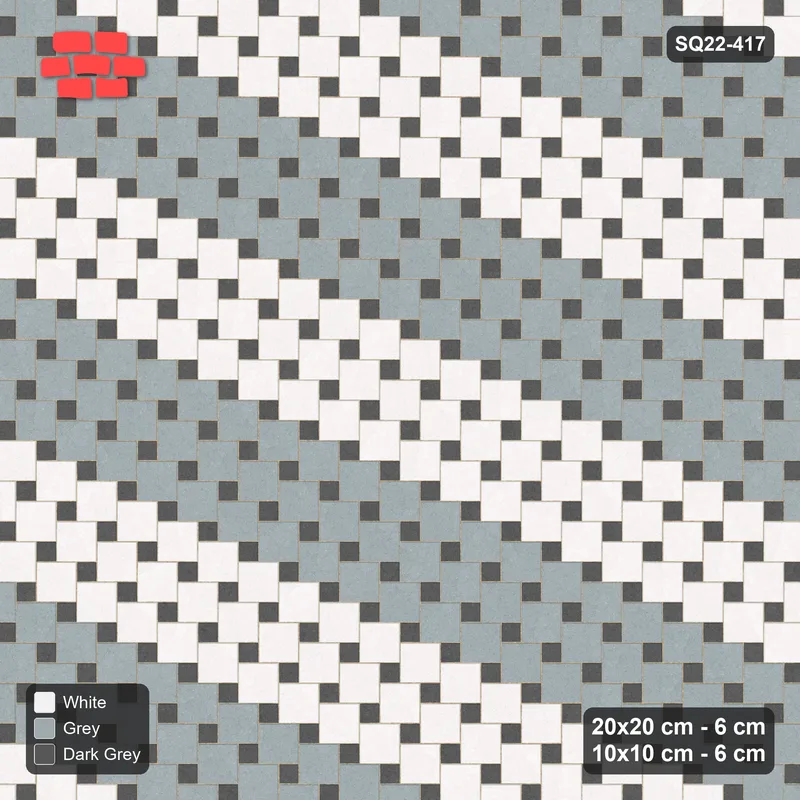 Interlock (Pasco) 20x20 cm · SQ22-417 · Offset Lattice, Bands - Monochrome (Mirrored) · Top view