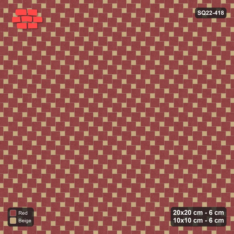Interlock (Pasco) 20x20 cm · SQ22-418 · Offset Lattice, Solid - Terracotta (Mirrored) · Top view