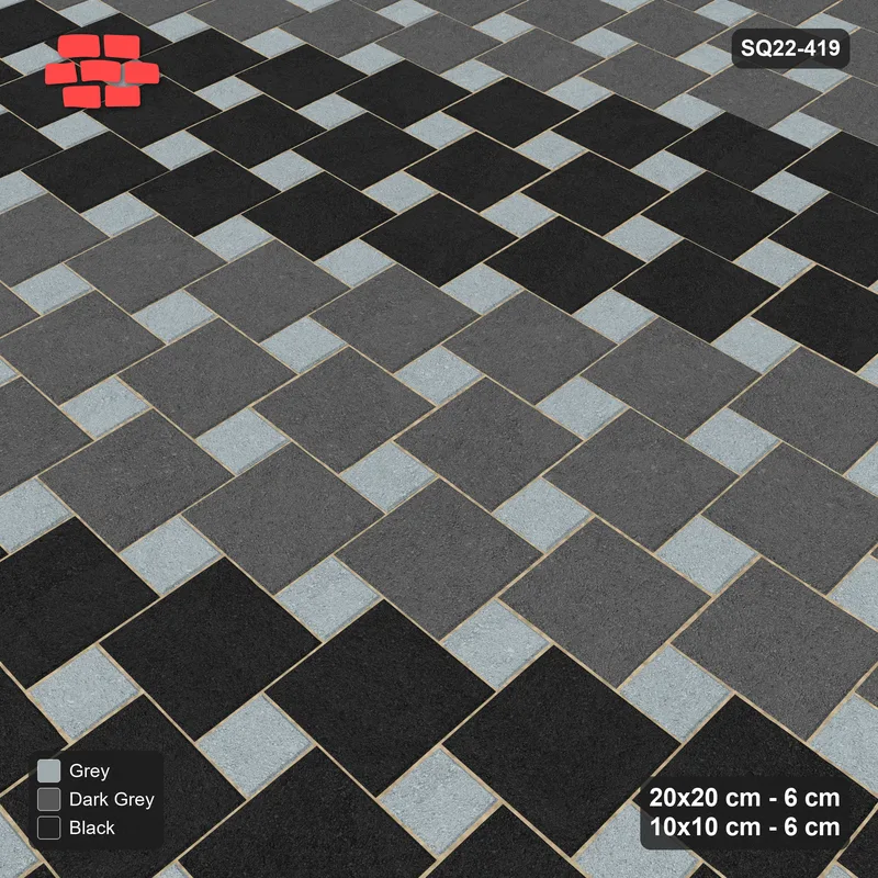Interlock (Pasco) 20x20 cm · SQ22-419 · Offset Lattice, Bands - Graphite Scale · Side view
