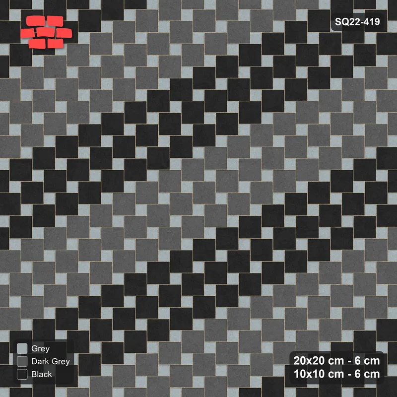 Interlock (Pasco) 20x20 cm · SQ22-419 · Offset Lattice, Bands - Graphite Scale · Top view