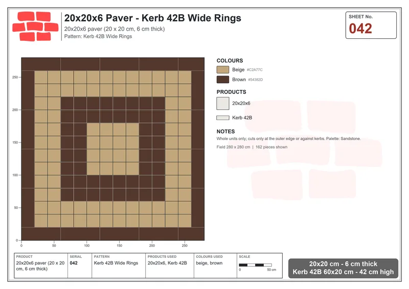 Interlock (Pasco) 20x20 cm · SQ22-42 · Kerb 42B Wide Rings · Laying plan Interlock (Pasco) 20x20 cm · SQ22-42 · Kerb 42B Wide Rings · Laying plan