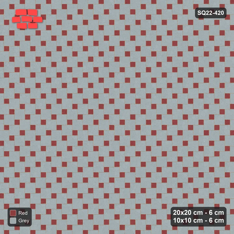 Interlock (Pasco) 20x20 cm · SQ22-420 · Offset Lattice, Swapped - Brick & Ash + Kerb · Top view