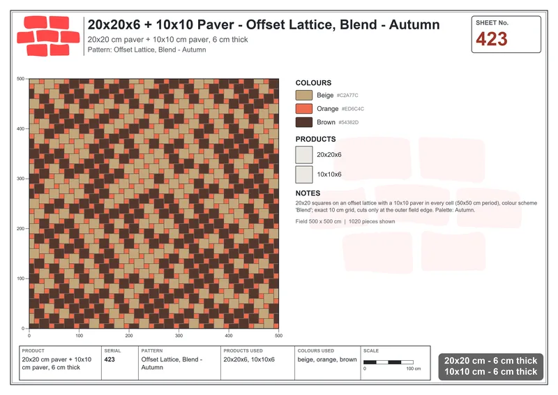 Interlock (Pasco) 20x20 cm · SQ22-423 · Offset Lattice, Blend - Autumn · Laying plan Interlock (Pasco) 20x20 cm · SQ22-423 · Offset Lattice, Blend - Autumn · Laying plan