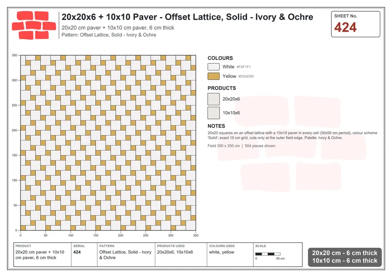 Interlock (Pasco) 20x20 cm · SQ22-424 · Offset Lattice, Solid - Ivory & Ochre · Laying plan Interlock (Pasco) 20x20 cm · SQ22-424 · Offset Lattice, Solid - Ivory & Ochre · Laying plan