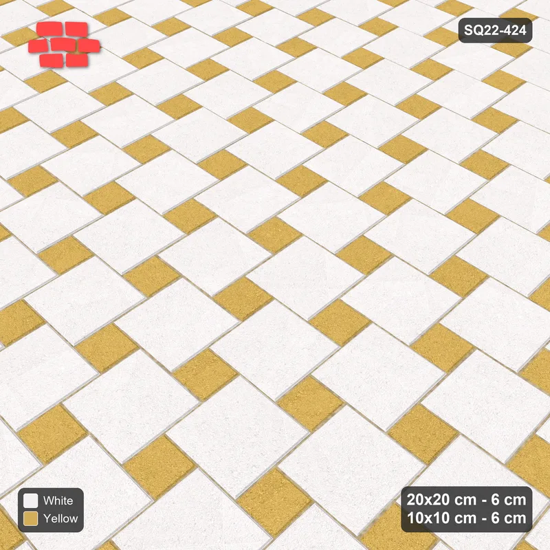 Interlock (Pasco) 20x20 cm · SQ22-424 · Offset Lattice, Solid - Ivory & Ochre · Side view