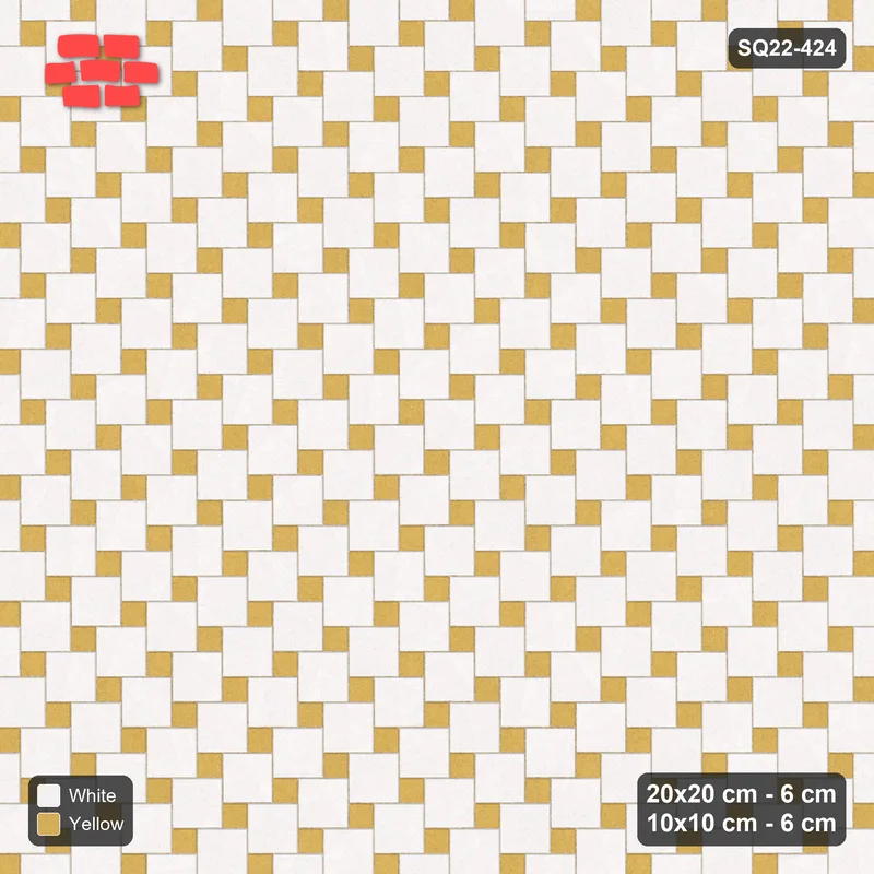 Interlock (Pasco) 20x20 cm · SQ22-424 · Offset Lattice, Solid - Ivory & Ochre · Top view