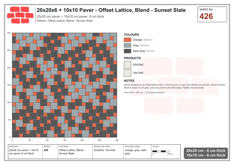 Interlock (Pasco) 20x20 cm · SQ22-426 · Offset Lattice, Blend - Sunset Slate · Laying plan Interlock (Pasco) 20x20 cm · SQ22-426 · Offset Lattice, Blend - Sunset Slate · Laying plan