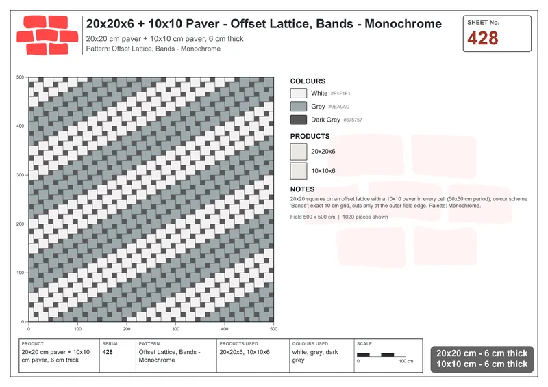 Interlock (Pasco) 20x20 cm · SQ22-428 · Offset Lattice, Bands - Monochrome · Laying plan Interlock (Pasco) 20x20 cm · SQ22-428 · Offset Lattice, Bands - Monochrome · Laying plan