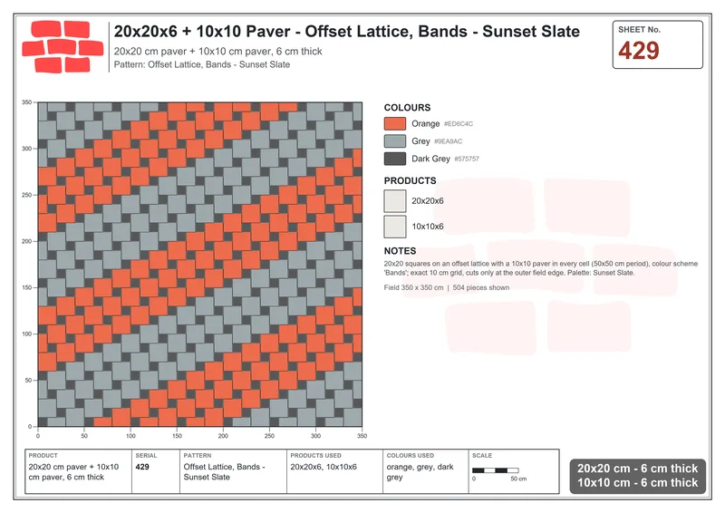 Interlock (Pasco) 20x20 cm · SQ22-429 · Offset Lattice, Bands - Sunset Slate · Laying plan Interlock (Pasco) 20x20 cm · SQ22-429 · Offset Lattice, Bands - Sunset Slate · Laying plan