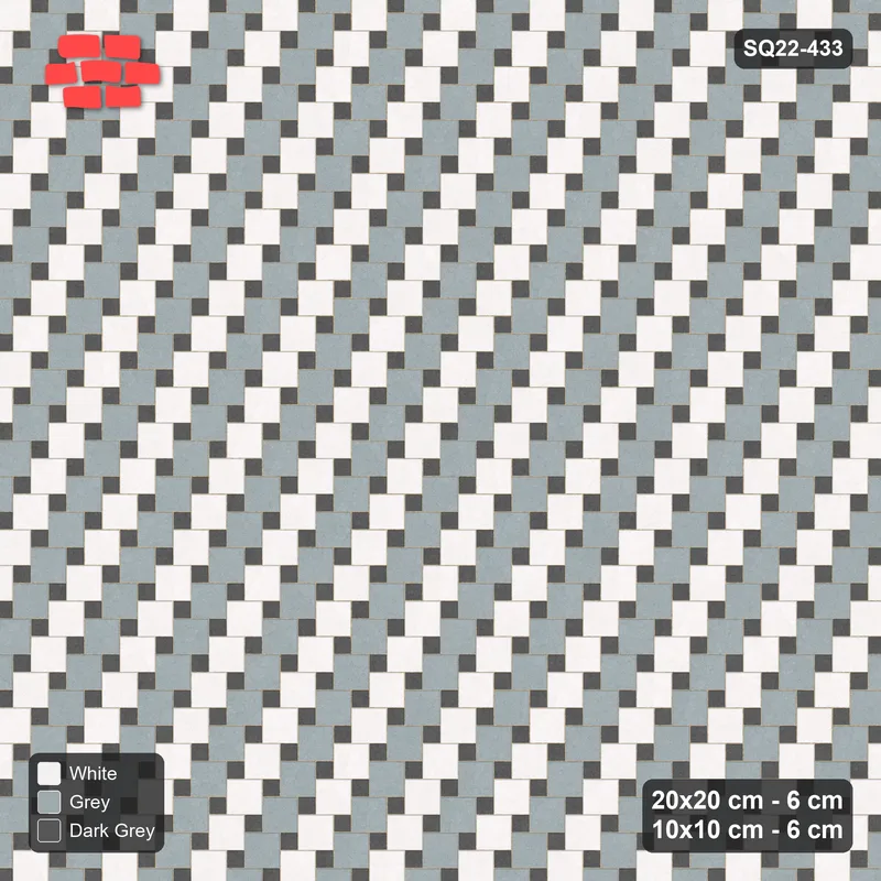 Interlock (Pasco) 20x20 cm · SQ22-433 · Offset Lattice, Stripes - Monochrome (Mirrored) · Top view
