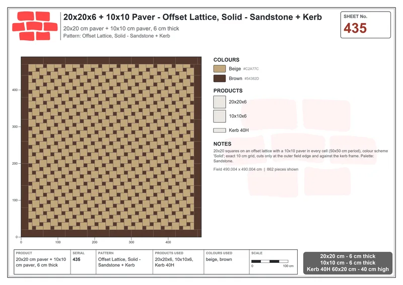 Interlock (Pasco) 20x20 cm · SQ22-435 · Offset Lattice, Solid - Sandstone + Kerb · Laying plan Interlock (Pasco) 20x20 cm · SQ22-435 · Offset Lattice, Solid - Sandstone + Kerb · Laying plan