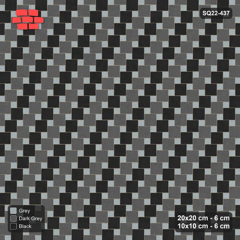 Interlock (Pasco) 20x20 cm · SQ22-437 · Offset Lattice, Stripes - Graphite Scale (Mirrored) · Top view