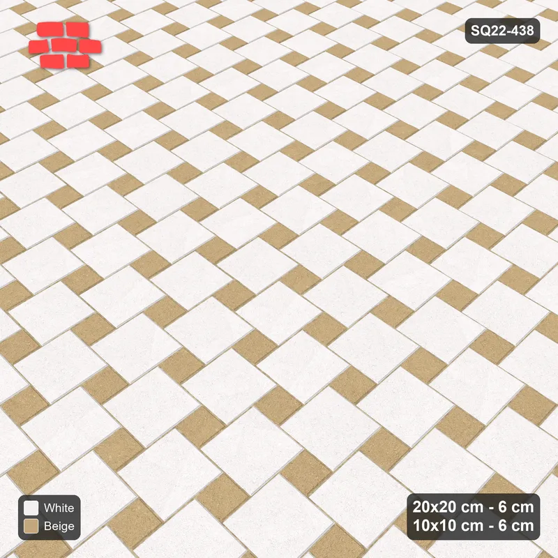 Interlock (Pasco) 20x20 cm · SQ22-438 · Offset Lattice, Solid - Ivory & Sand (Mirrored) · Side view