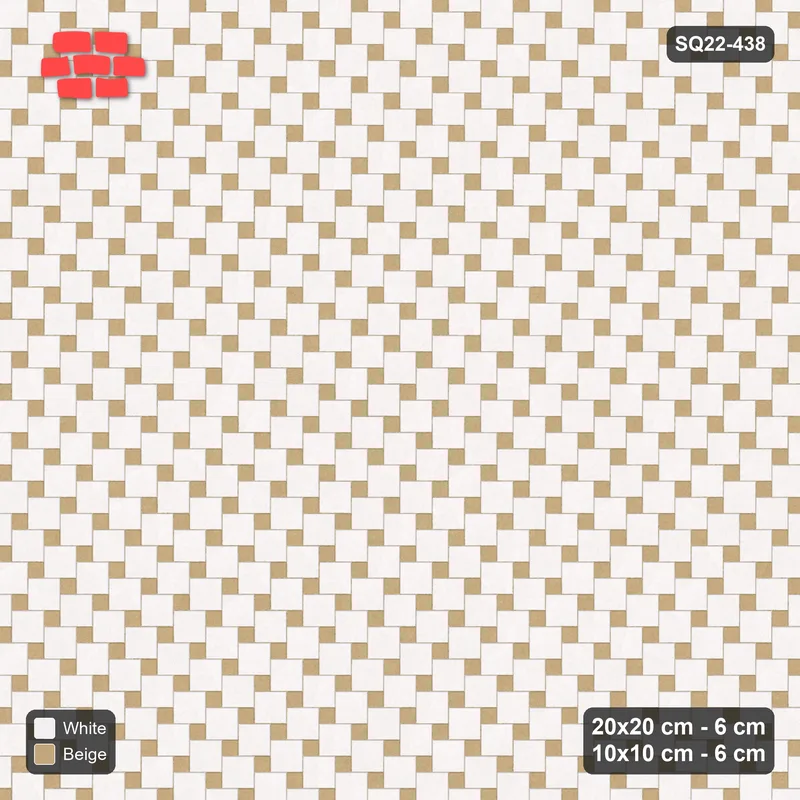 Interlock (Pasco) 20x20 cm · SQ22-438 · Offset Lattice, Solid - Ivory & Sand (Mirrored) · Top view
