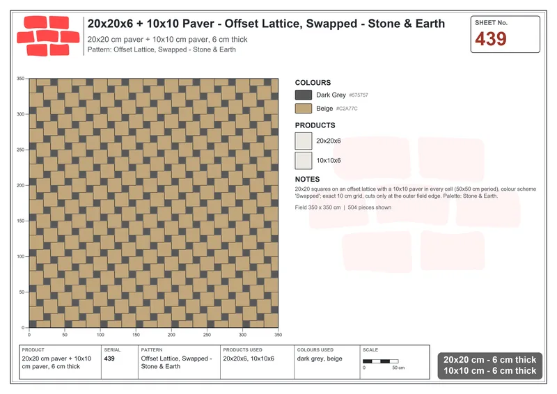 Interlock (Pasco) 20x20 cm · SQ22-439 · Offset Lattice, Swapped - Stone & Earth · Laying plan Interlock (Pasco) 20x20 cm · SQ22-439 · Offset Lattice, Swapped - Stone & Earth · Laying plan