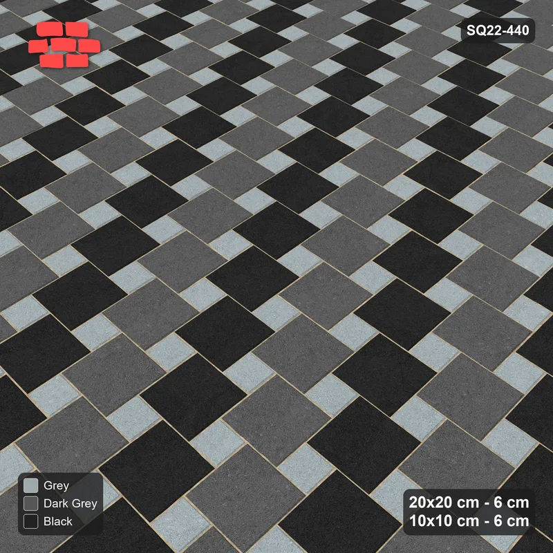 Interlock (Pasco) 20x20 cm · SQ22-440 · Offset Lattice, Stripes - Graphite Scale + Kerb · Side view