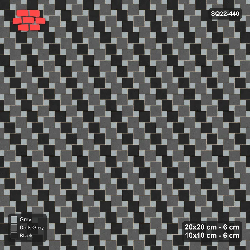 Interlock (Pasco) 20x20 cm · SQ22-440 · Offset Lattice, Stripes - Graphite Scale + Kerb · Top view