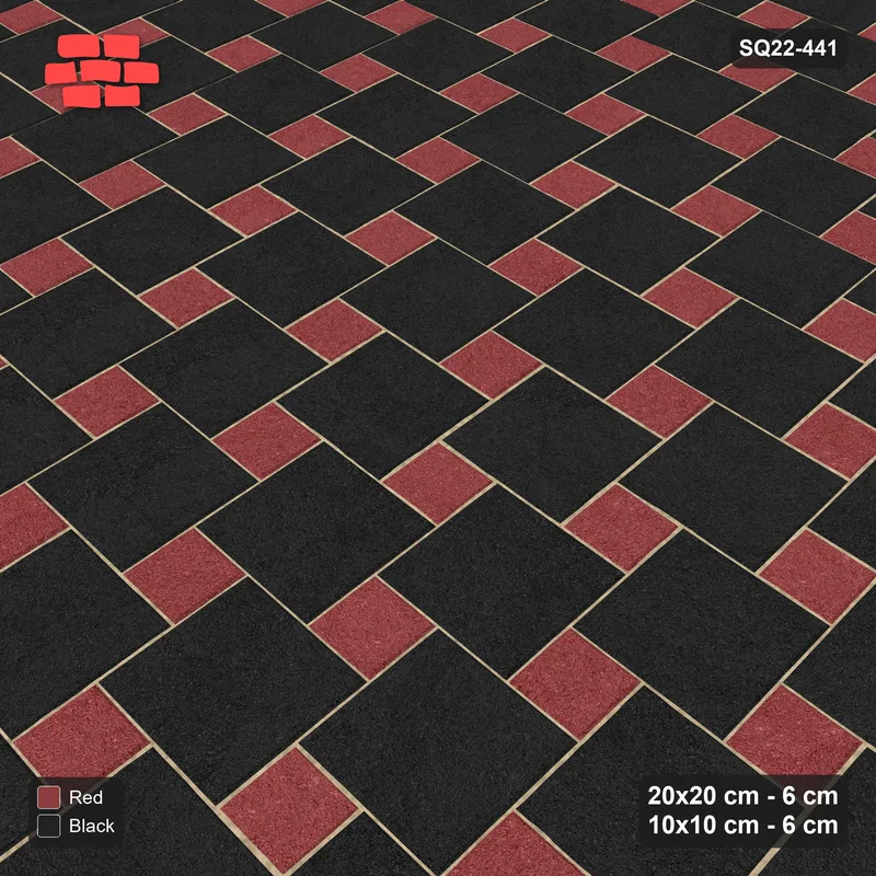 Interlock (Pasco) 20x20 cm · SQ22-441 · Offset Lattice, Swapped - Red & Black · Side view