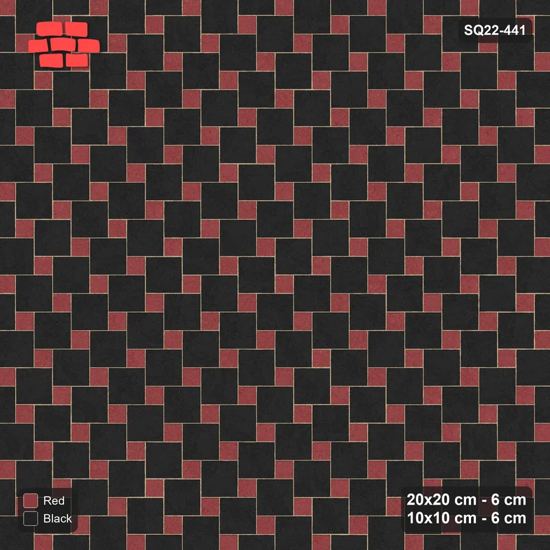 Interlock (Pasco) 20x20 cm · SQ22-441 · Offset Lattice, Swapped - Red & Black · Top view