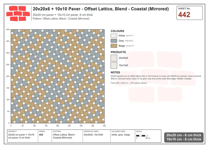 Interlock (Pasco) 20x20 cm · SQ22-442 · Offset Lattice, Blend - Coastal (Mirrored) · Laying plan Interlock (Pasco) 20x20 cm · SQ22-442 · Offset Lattice, Blend - Coastal (Mirrored) · Laying plan