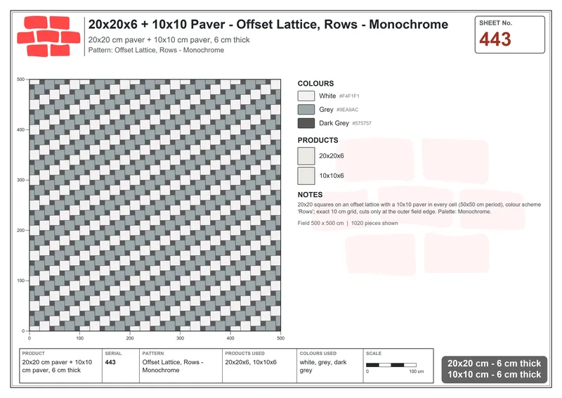 Interlock (Pasco) 20x20 cm · SQ22-443 · Offset Lattice, Rows - Monochrome · Laying plan Interlock (Pasco) 20x20 cm · SQ22-443 · Offset Lattice, Rows - Monochrome · Laying plan