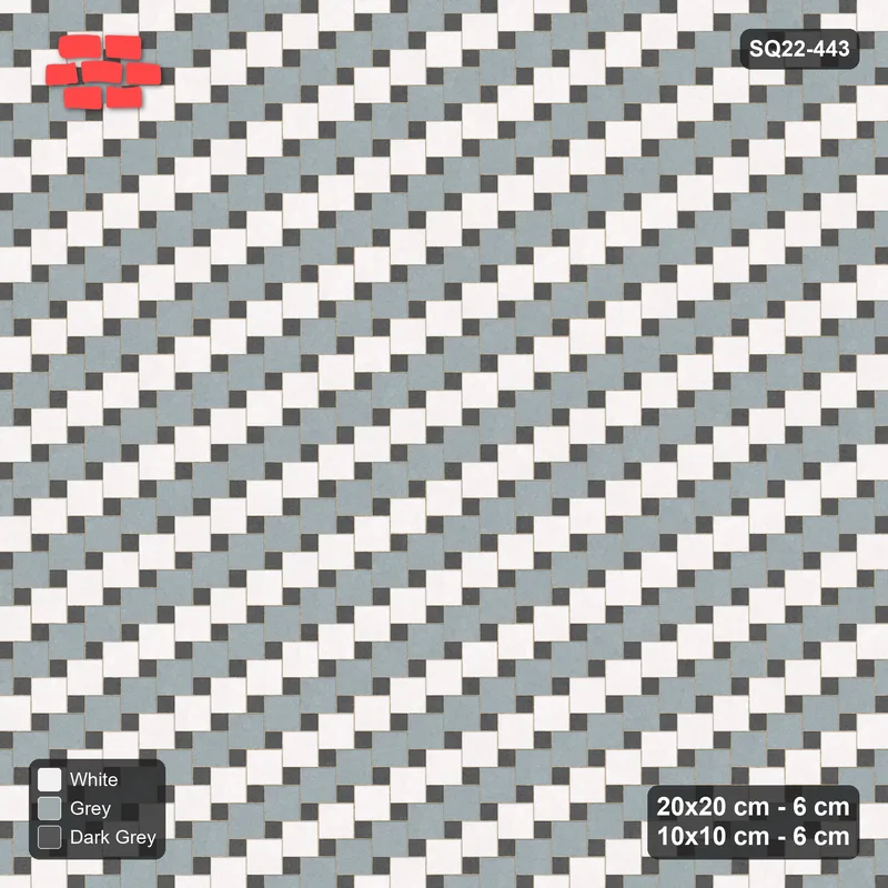 Interlock (Pasco) 20x20 cm · SQ22-443 · Offset Lattice, Rows - Monochrome · Top view