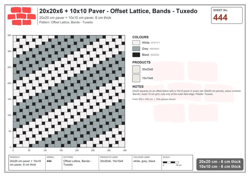 Interlock (Pasco) 20x20 cm · SQ22-444 · Offset Lattice, Bands - Tuxedo · Laying plan Interlock (Pasco) 20x20 cm · SQ22-444 · Offset Lattice, Bands - Tuxedo · Laying plan