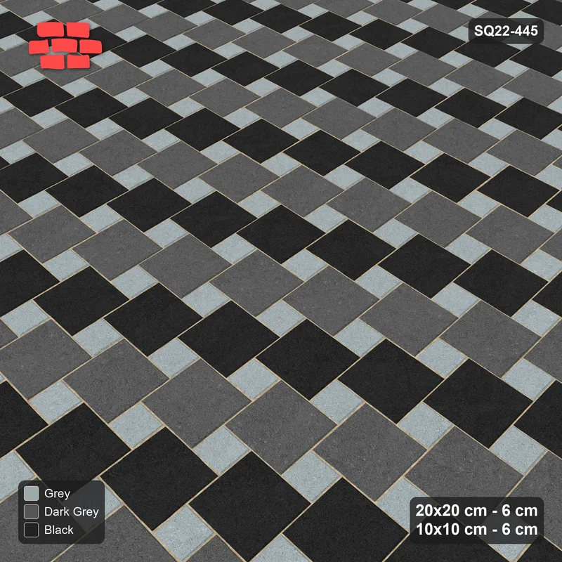 Interlock (Pasco) 20x20 cm · SQ22-445 · Offset Lattice, Rows - Graphite Scale + Kerb · Side view