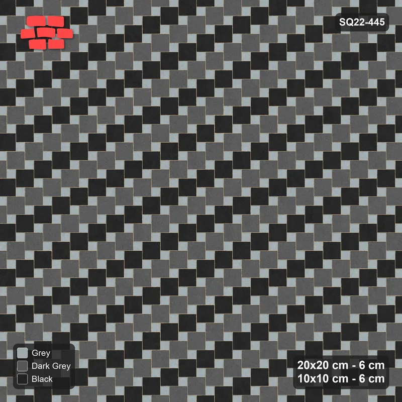Interlock (Pasco) 20x20 cm · SQ22-445 · Offset Lattice, Rows - Graphite Scale + Kerb · Top view
