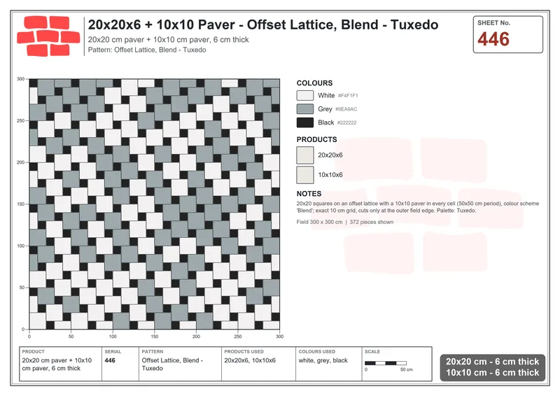 Interlock (Pasco) 20x20 cm · SQ22-446 · Offset Lattice, Blend - Tuxedo · Laying plan Interlock (Pasco) 20x20 cm · SQ22-446 · Offset Lattice, Blend - Tuxedo · Laying plan