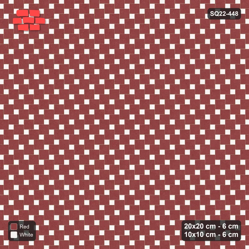 Interlock (Pasco) 20x20 cm · SQ22-448 · Offset Lattice, Solid - Burgundy & Ivory · Top view