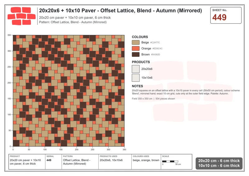 Interlock (Pasco) 20x20 cm · SQ22-449 · Offset Lattice, Blend - Autumn (Mirrored) · Laying plan Interlock (Pasco) 20x20 cm · SQ22-449 · Offset Lattice, Blend - Autumn (Mirrored) · Laying plan