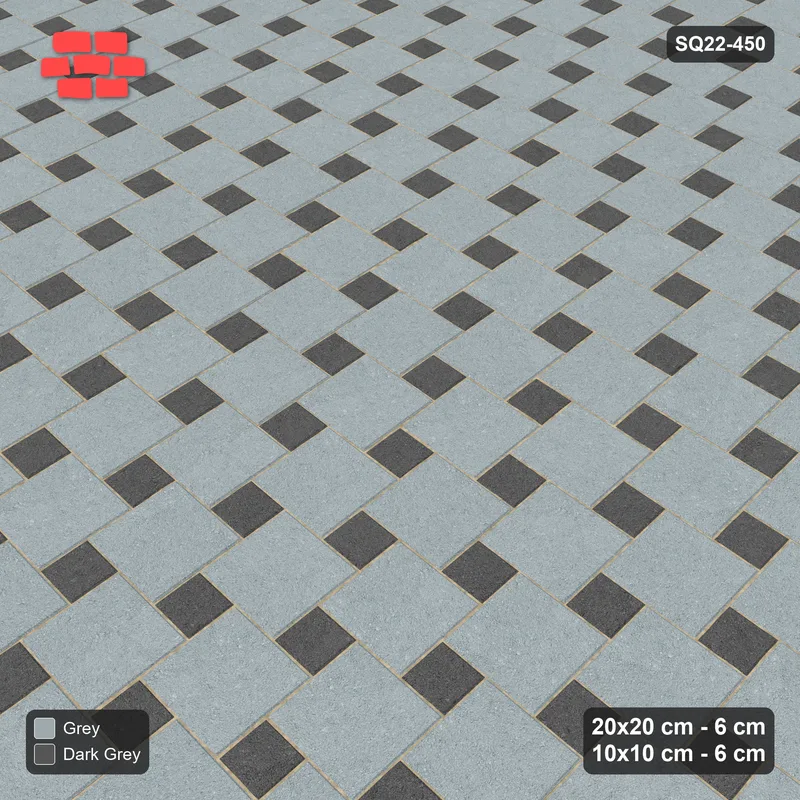 Interlock (Pasco) 20x20 cm · SQ22-450 · Offset Lattice, Solid - Charcoal Edge + Kerb · Side view