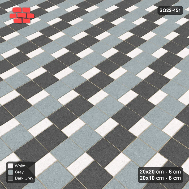 Interlock (Pasco) 20x20 cm · SQ22-451 · Square Pair + Half-Plank Step, Checker, Right - Monochrome · Side view