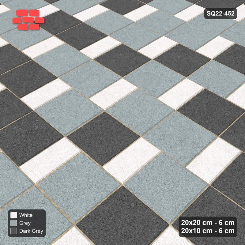 Interlock (Pasco) 20x20 cm · SQ22-452 · Square Pair + Half-Plank Step, Blend, Right - Monochrome · Side view
