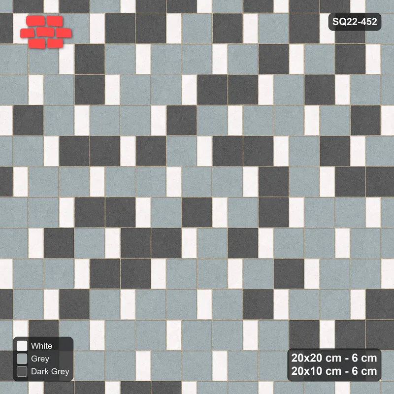 Interlock (Pasco) 20x20 cm · SQ22-452 · Square Pair + Half-Plank Step, Blend, Right - Monochrome · Top view
