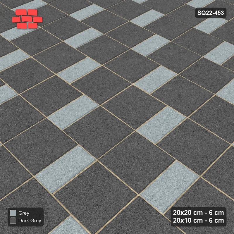Interlock (Pasco) 20x20 cm · SQ22-453 · Square Pair + Half-Plank Step, Solid, Left - Charcoal Edge · Side view