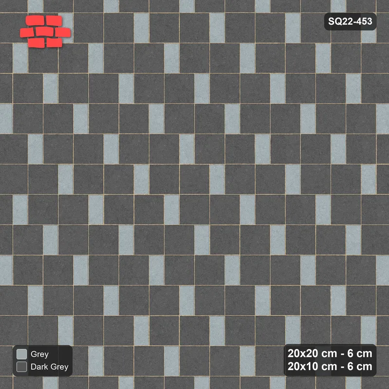 Interlock (Pasco) 20x20 cm · SQ22-453 · Square Pair + Half-Plank Step, Solid, Left - Charcoal Edge · Top view