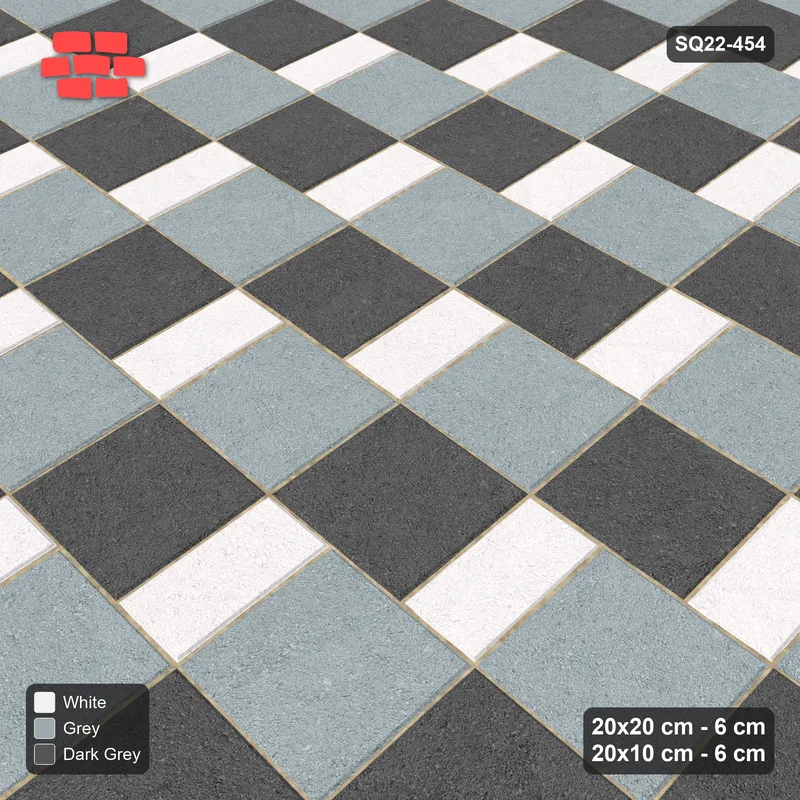Interlock (Pasco) 20x20 cm · SQ22-454 · Square Pair + Half-Plank, Alt, Right - Monochrome + Kerb · Side view