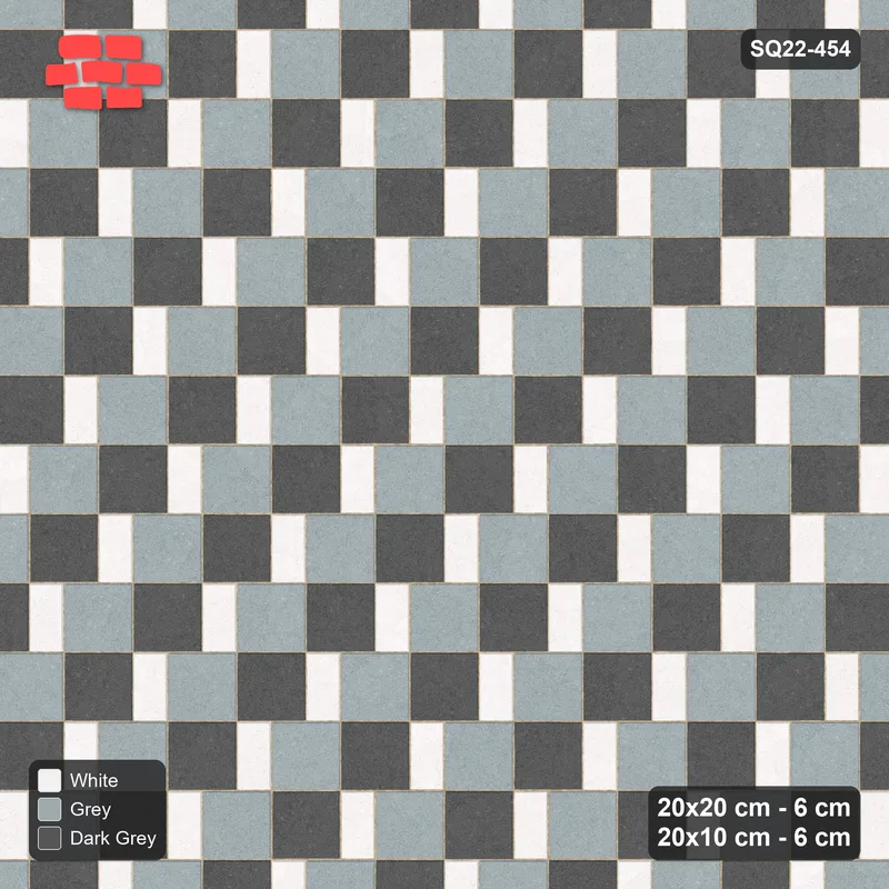 Interlock (Pasco) 20x20 cm · SQ22-454 · Square Pair + Half-Plank, Alt, Right - Monochrome + Kerb · Top view