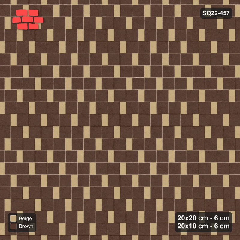 Interlock (Pasco) 20x20 cm · SQ22-457 · Square Pair + Half-Plank Step, Solid, Left - Sandstone · Top view