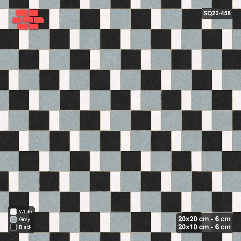 Interlock (Pasco) 20x20 cm · SQ22-458 · Square Pair + Half-Plank Step, Alt, Left - Tuxedo + Kerb · Top view