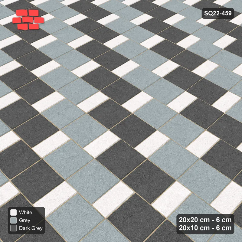 Interlock (Pasco) 20x20 cm · SQ22-459 · Square Pair + Half-Plank Step, Pairs, Right - Monochrome · Side view