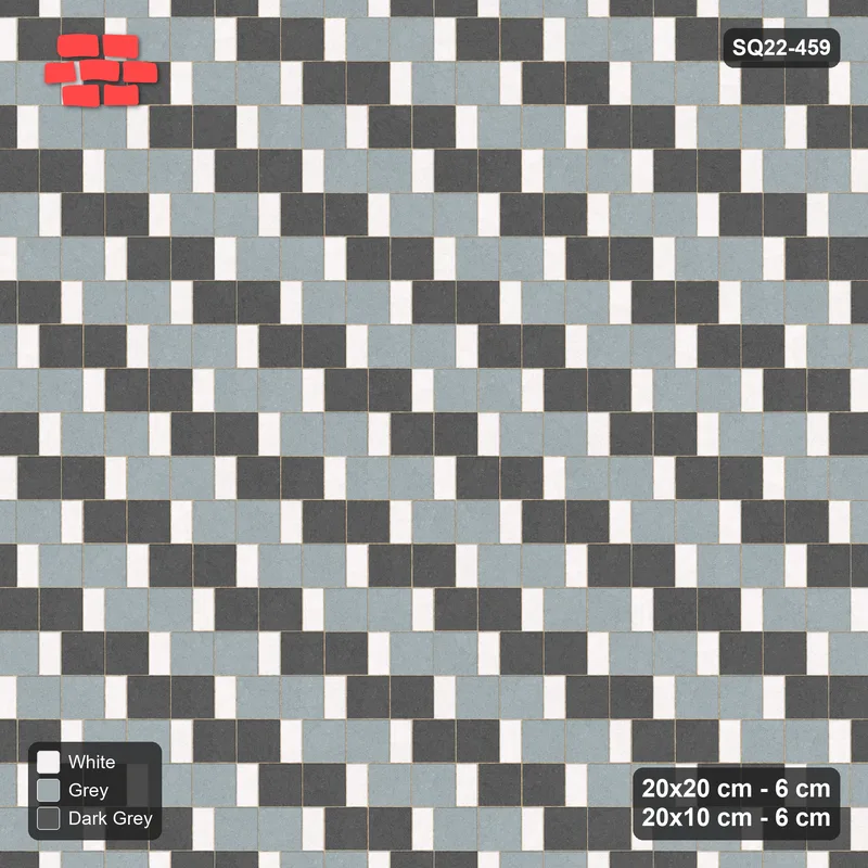 Interlock (Pasco) 20x20 cm · SQ22-459 · Square Pair + Half-Plank Step, Pairs, Right - Monochrome · Top view