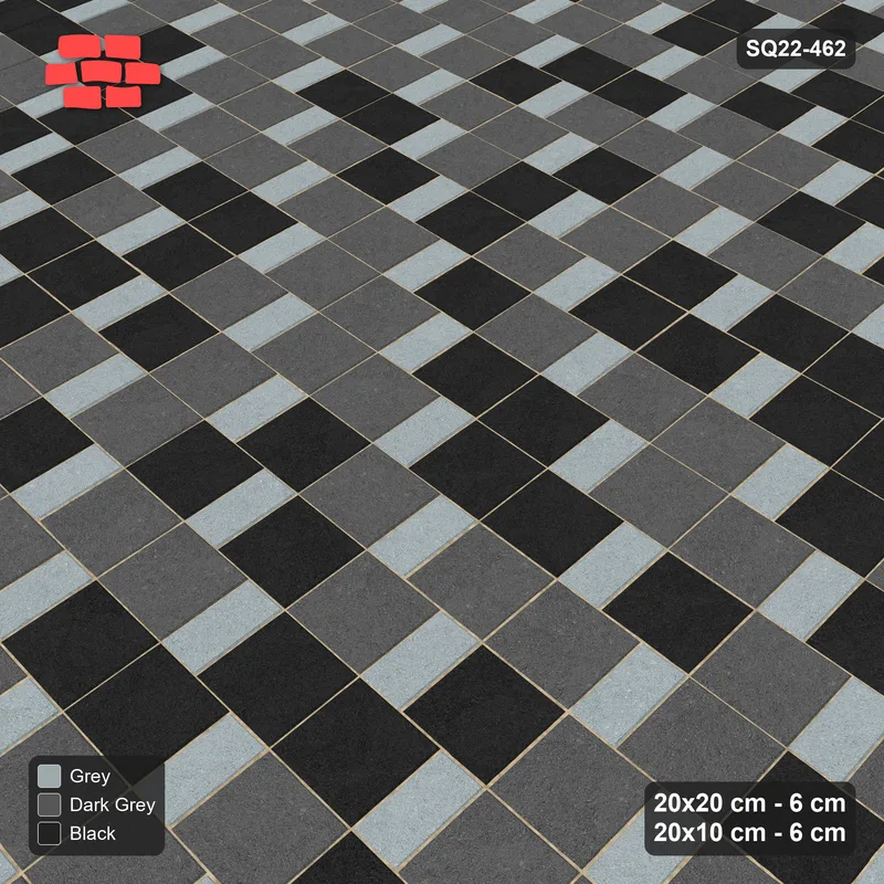 Interlock (Pasco) 20x20 cm · SQ22-462 · Sq Pair + Plank Step, Blend, Left - Graphite Scale + Kerb · Side view