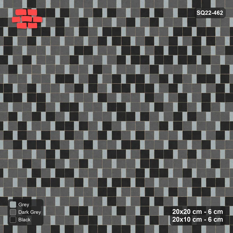 Interlock (Pasco) 20x20 cm · SQ22-462 · Sq Pair + Plank Step, Blend, Left - Graphite Scale + Kerb · Top view