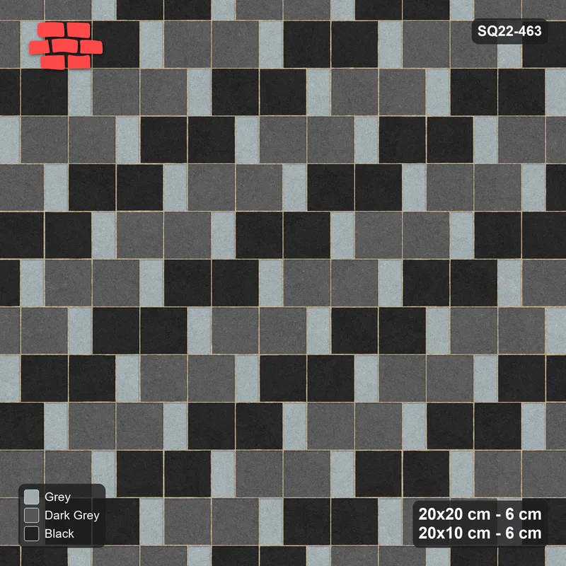 Interlock (Pasco) 20x20 cm · SQ22-463 · Square Pair + Half-Plank Step, Pairs, Left - Graphite Scale · Top view