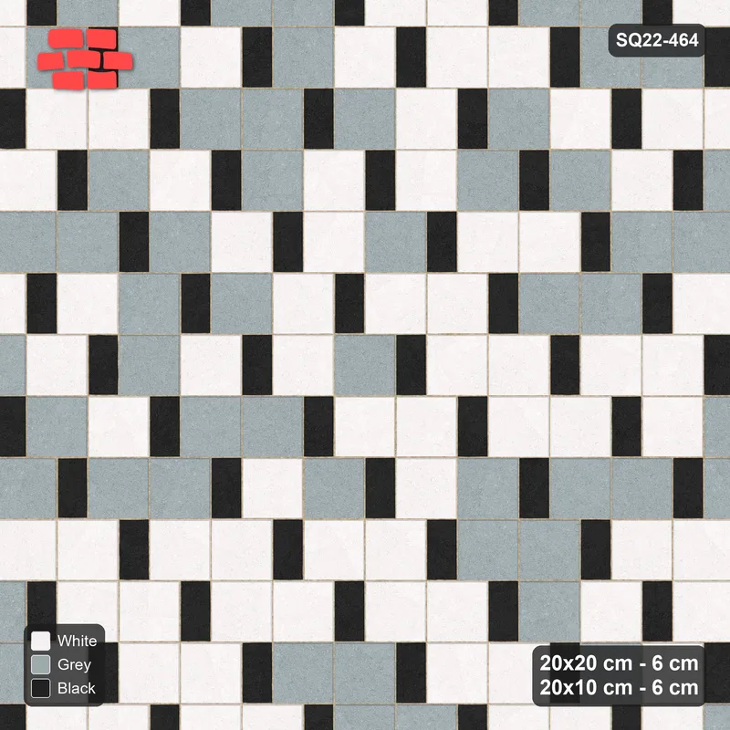 Interlock (Pasco) 20x20 cm · SQ22-464 · Square Pair + Half-Plank Step, Blend, Left - Tuxedo · Top view