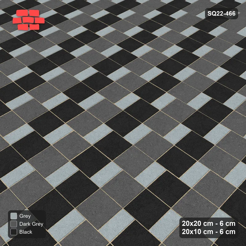 Interlock (Pasco) 20x20 cm · SQ22-466 · Sq Pair + Plank Step, Checker, Right - Graphite Scale + Kerb · Side view